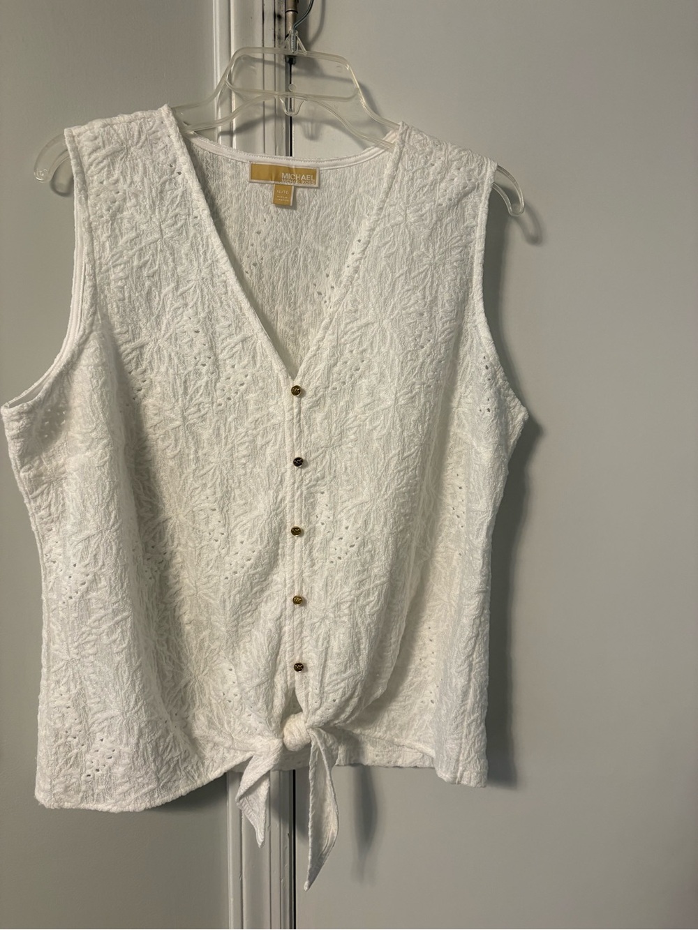 Michael Kors White Eyelet Tie-Front V-Neck Sleeveless Top